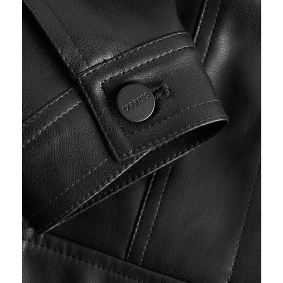 Express Black Faux Leather Cropped Jacket Puff Sleeves Y2K Inspired Large NEW - Picture 3 of 8